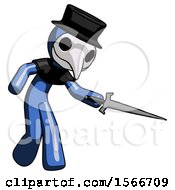 Poster, Art Print Of Blue Plague Doctor Man Sword Pose Stabbing Or Jabbing
