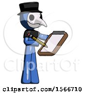 Poster, Art Print Of Blue Plague Doctor Man Using Clipboard And Pencil