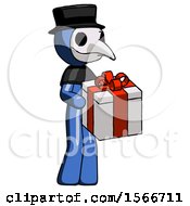 Blue Plague Doctor Man Giving A Present
