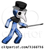 Poster, Art Print Of Blue Plague Doctor Man Stabbing With Ninja Sword Katana