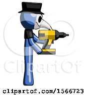 Poster, Art Print Of Blue Plague Doctor Man Using Drill Drilling Something On Right Side