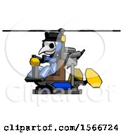 Blue Plague Doctor Man Flying In Gyrocopter Front Side Angle View