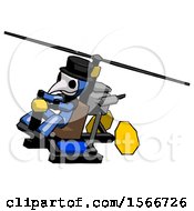 Blue Plague Doctor Man Flying In Gyrocopter Front Side Angle Top View