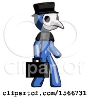 Blue Plague Doctor Man Walking With Briefcase To The Right