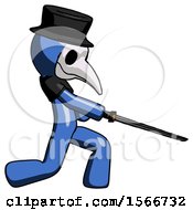 Poster, Art Print Of Blue Plague Doctor Man With Ninja Sword Katana Slicing Or Striking Something