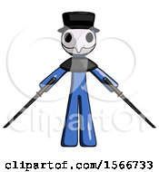 Poster, Art Print Of Blue Plague Doctor Man Posing With Two Ninja Sword Katanas