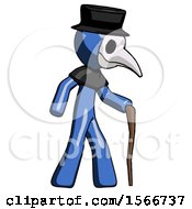 Blue Plague Doctor Man Walking With Hiking Stick