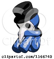 Poster, Art Print Of Blue Plague Doctor Man Sitting With Head Down Facing Angle Left
