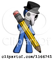Poster, Art Print Of Blue Plague Doctor Man Writing With Large Pencil