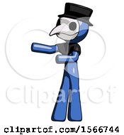 Blue Plague Doctor Man Presenting Something To His Right