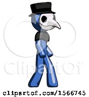 Blue Plague Doctor Man Walking Turned Right Front View