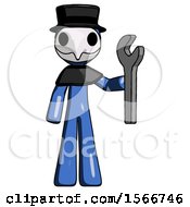 Poster, Art Print Of Blue Plague Doctor Man Holding Wrench Ready To Repair Or Work