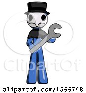 Poster, Art Print Of Blue Plague Doctor Man Holding Large Wrench With Both Hands