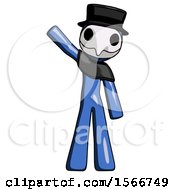 Poster, Art Print Of Blue Plague Doctor Man Waving Emphatically With Right Arm