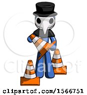 Poster, Art Print Of Blue Plague Doctor Man Holding A Traffic Cone