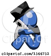 Blue Plague Doctor Man Sitting With Head Down Facing Sideways Left