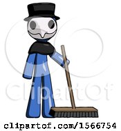 Poster, Art Print Of Blue Plague Doctor Man Standing With Industrial Broom