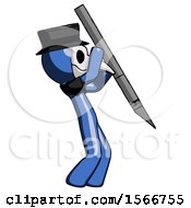 Poster, Art Print Of Blue Plague Doctor Man Stabbing Or Cutting With Scalpel