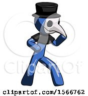 Poster, Art Print Of Blue Plague Doctor Man Martial Arts Defense Pose Right