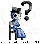Poster, Art Print Of Blue Plague Doctor Man Question Mark Concept Sitting On Chair Thinking
