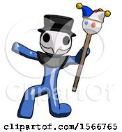 Poster, Art Print Of Blue Plague Doctor Man Holding Jester Staff Posing Charismatically