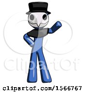Blue Plague Doctor Man Waving Left Arm With Hand On Hip