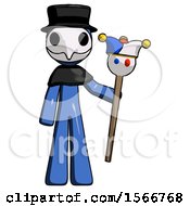 Poster, Art Print Of Blue Plague Doctor Man Holding Jester Staff