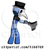 Poster, Art Print Of Blue Plague Doctor Man Dusting With Feather Duster Downwards