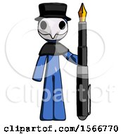 Poster, Art Print Of Blue Plague Doctor Man Holding Giant Calligraphy Pen