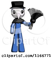 Poster, Art Print Of Blue Plague Doctor Man Holding Feather Duster Facing Forward