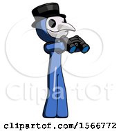 Blue Plague Doctor Man Holding Binoculars Ready To Look Right