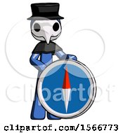 Poster, Art Print Of Blue Plague Doctor Man Standing Beside Large Compass