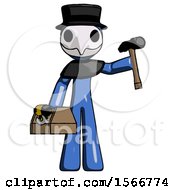 Poster, Art Print Of Blue Plague Doctor Man Holding Tools And Toolchest Ready To Work