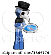 Poster, Art Print Of Blue Plague Doctor Man Looking At Large Compass Facing Right