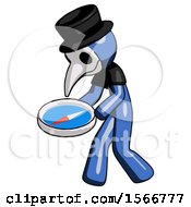 Poster, Art Print Of Blue Plague Doctor Man Walking With Large Compass