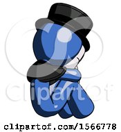 Blue Plague Doctor Man Sitting With Head Down Back View Facing Right