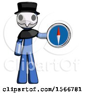 Poster, Art Print Of Blue Plague Doctor Man Holding A Large Compass