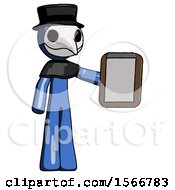 Poster, Art Print Of Blue Plague Doctor Man Showing Clipboard To Viewer