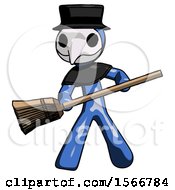 Blue Plague Doctor Man Broom Fighter Defense Pose