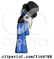 Poster, Art Print Of Blue Plague Doctor Man Depressed With Head Down Turned Right