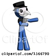 Blue Plague Doctor Man Presenting Something To His Left