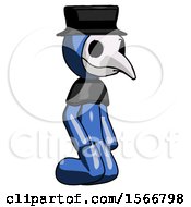 Blue Plague Doctor Man Kneeling Angle View Right