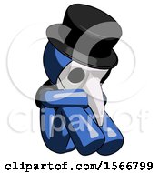 Poster, Art Print Of Blue Plague Doctor Man Sitting With Head Down Facing Angle Right