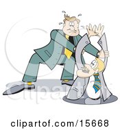Businessman Jumping To The Rescue To Save Another Man Who Is Falling Into A Manhole Clipart Illustration