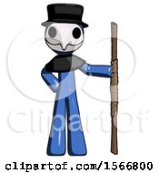 Poster, Art Print Of Blue Plague Doctor Man Holding Staff Or Bo Staff
