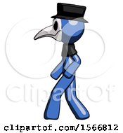 Poster, Art Print Of Blue Plague Doctor Man Walking Left Side View