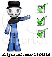 Poster, Art Print Of Blue Plague Doctor Man Standing By List Of Checkmarks