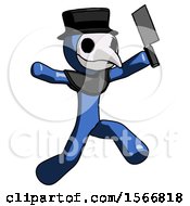 Blue Plague Doctor Man Psycho Running With Meat Cleaver