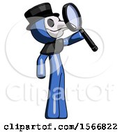 Poster, Art Print Of Blue Plague Doctor Man Inspecting With Large Magnifying Glass Facing Up