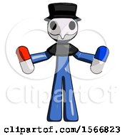 Blue Plague Doctor Man Holding A Red Pill And Blue Pill